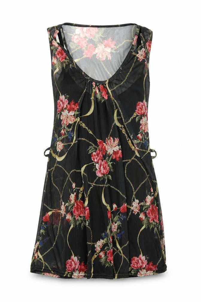 RIBBON  Womens Black Floral  A-Line  Size 8
