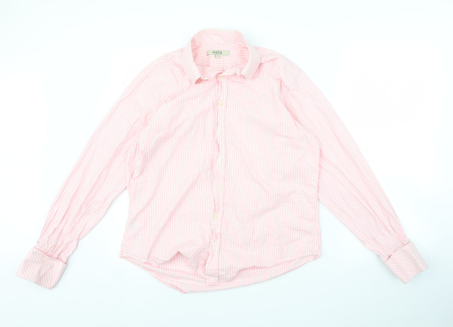 Moto Mens Pink Check   Button-Up Size L