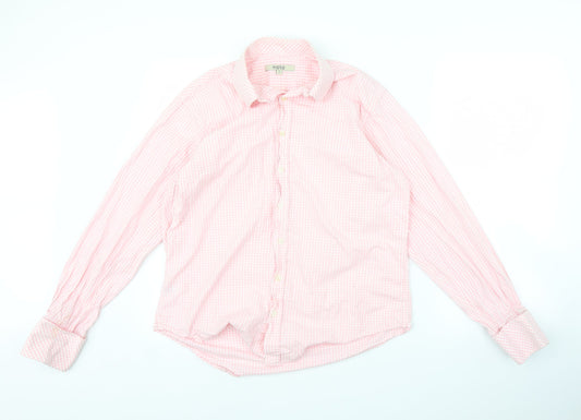 Moto Mens Pink Check   Button-Up Size L