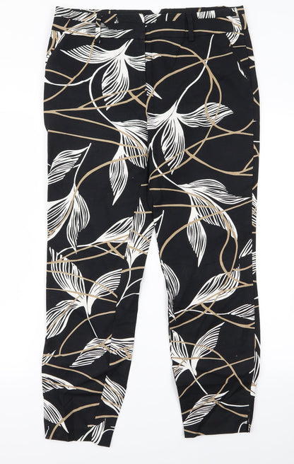 Additional front view of Papaya women’s black floral trousers, size UK 34, 25-inch leg