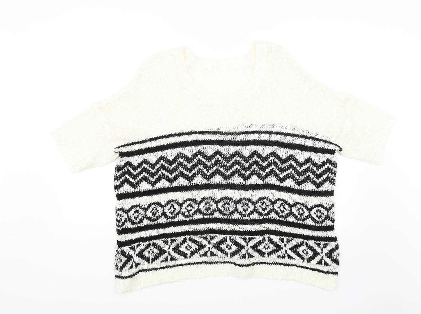 Peacocks Womens White Geometric  Pullover Jumper Size M