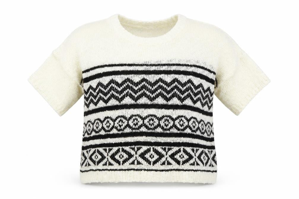 Peacocks Womens White Geometric  Pullover Jumper Size M