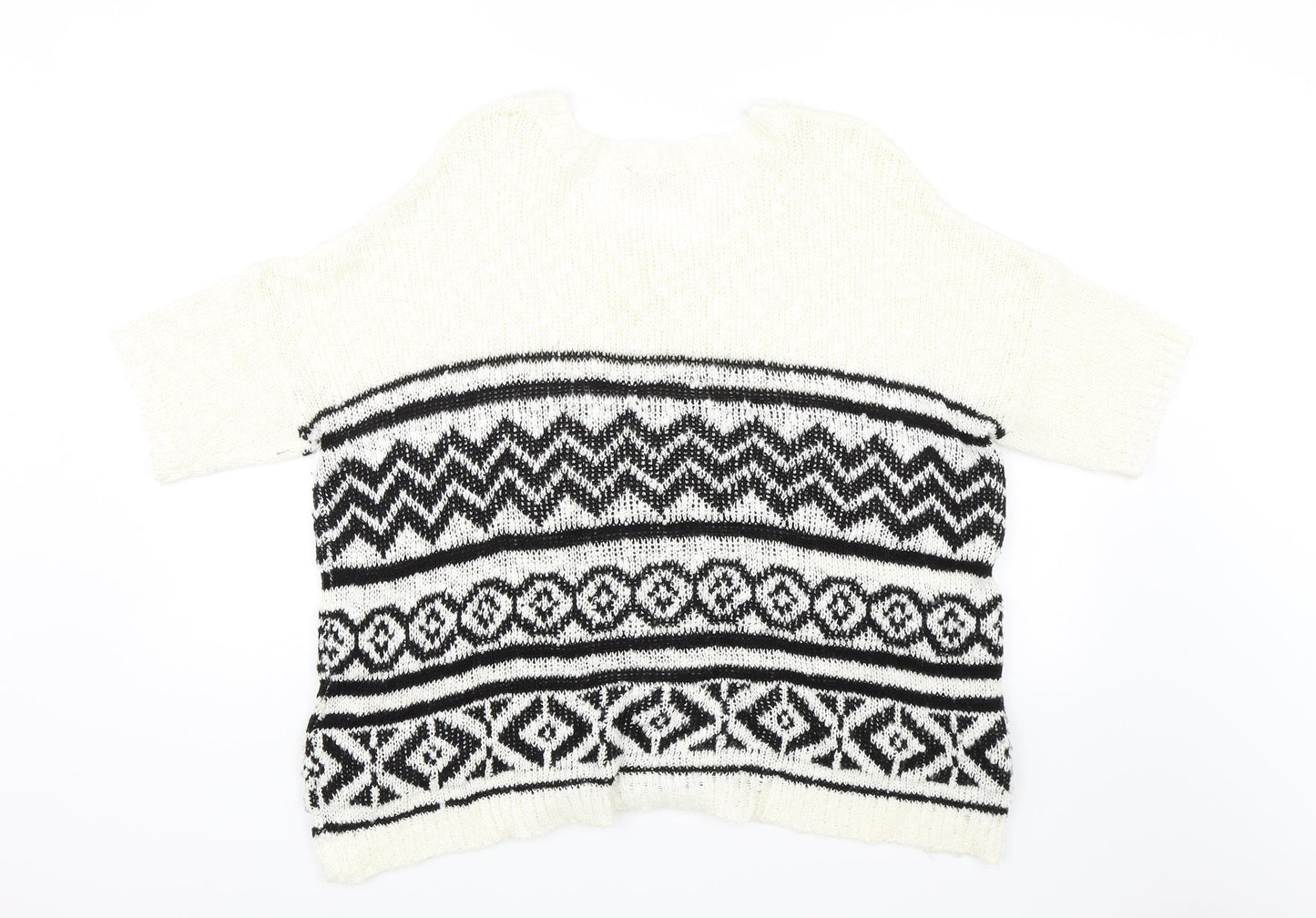 Peacocks Womens White Geometric  Pullover Jumper Size M