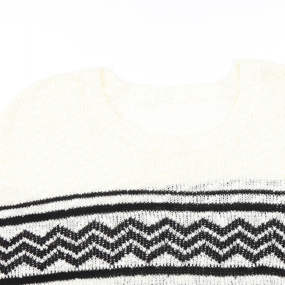 Peacocks Womens White Geometric  Pullover Jumper Size M