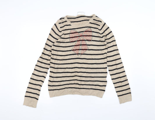 Wallis Womens Brown Striped  Basic T-Shirt Size S