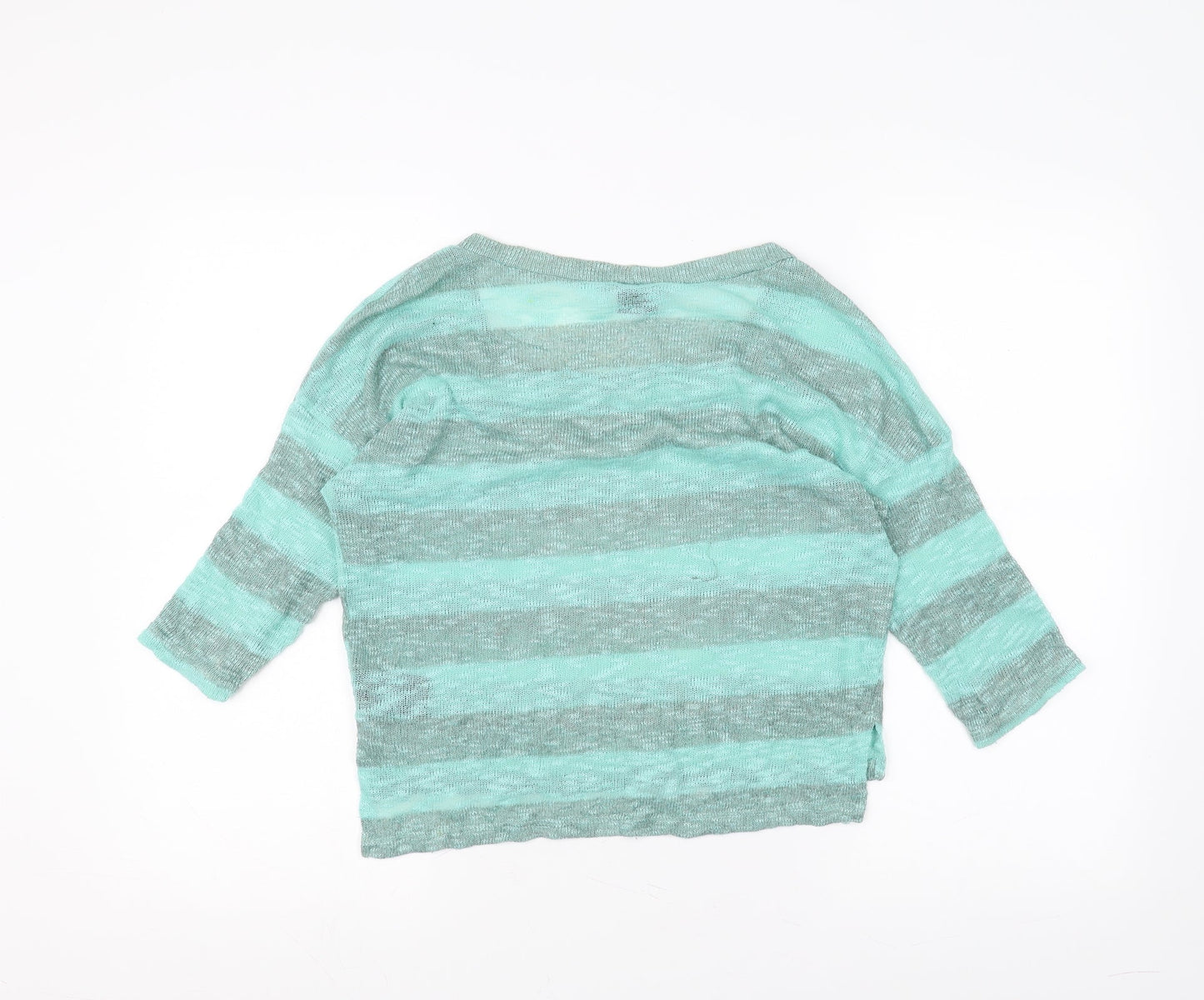 Sparkle & Fade Womens Green Striped  Basic T-Shirt Size M