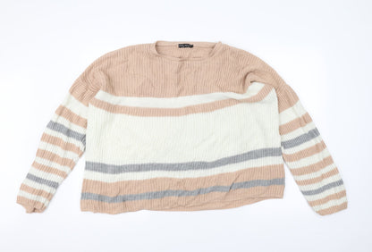 Preloved Select Womens White Striped Knit Pullover Jumper Size 18 - Front