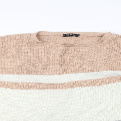 Preloved Select Womens White Striped Knit Pullover Jumper Size 18 - Detail