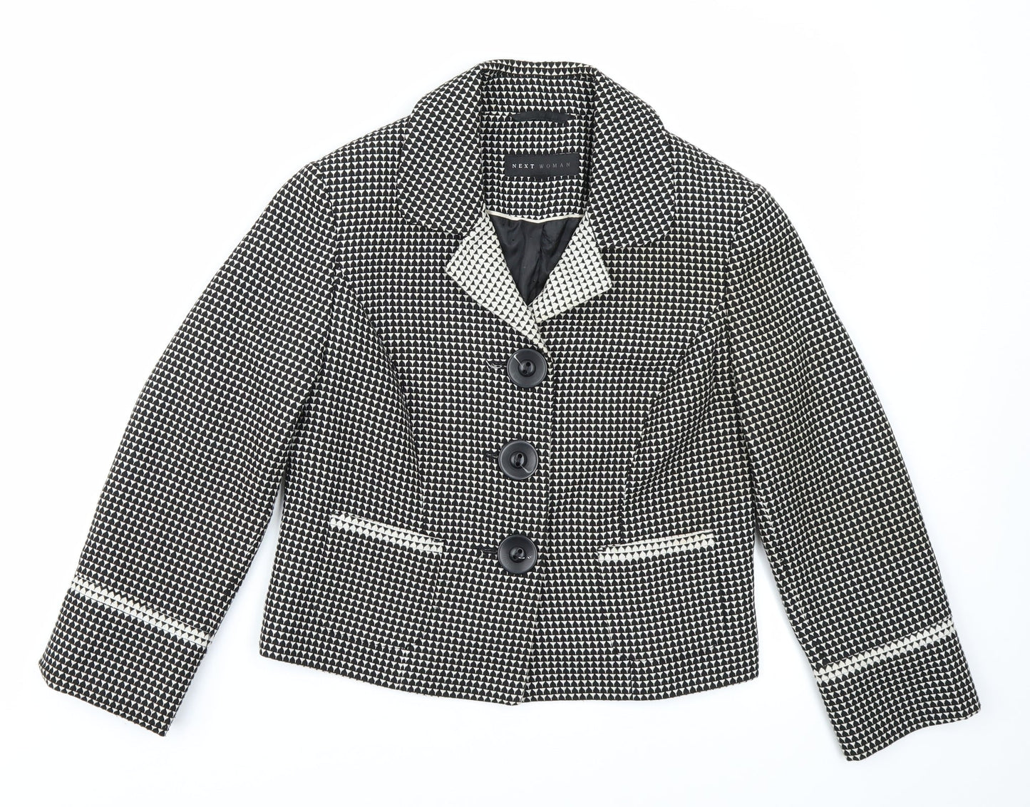 NEXT Womens Black Geometric  Jacket Blazer Size 10