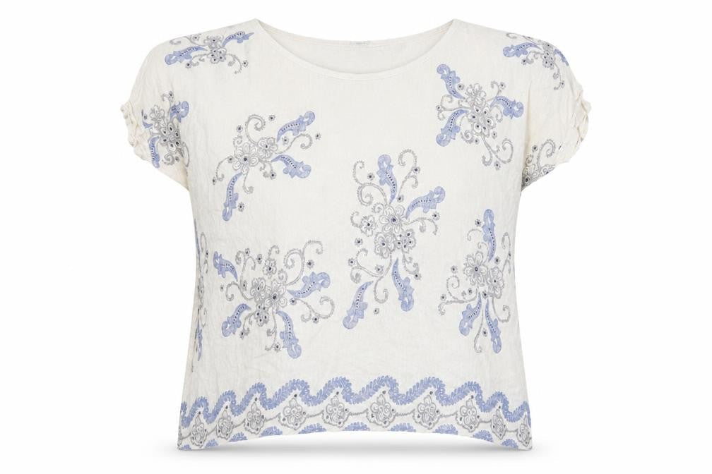 stela rosa Womens Beige Geometric  Basic T-Shirt Size S