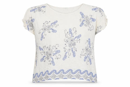 stela rosa Womens Beige Geometric  Basic T-Shirt Size S
