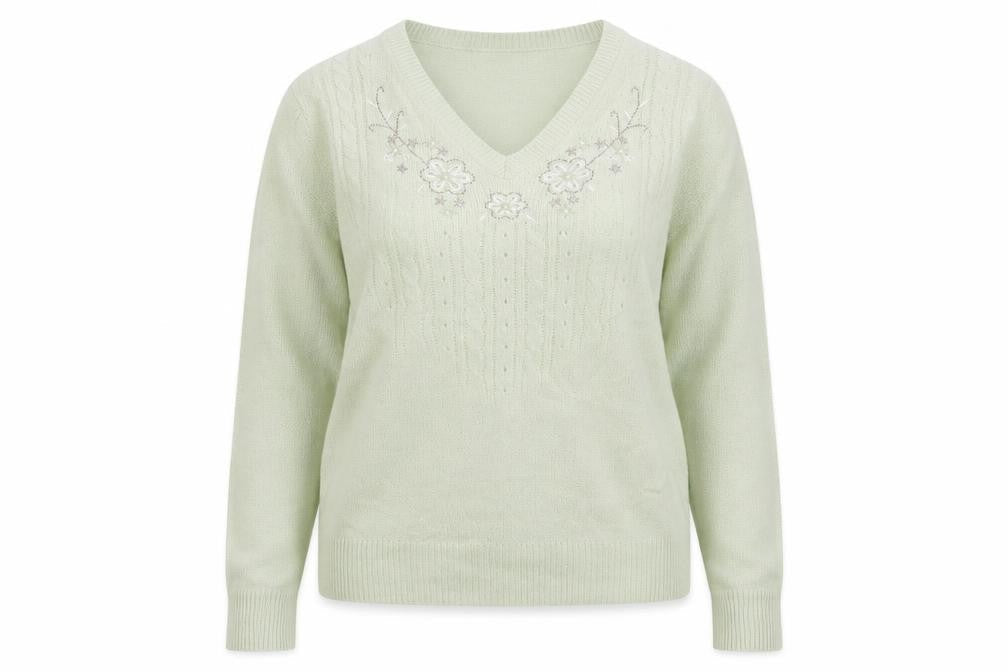 Damart Womens Green Floral  Pullover Jumper Size 14