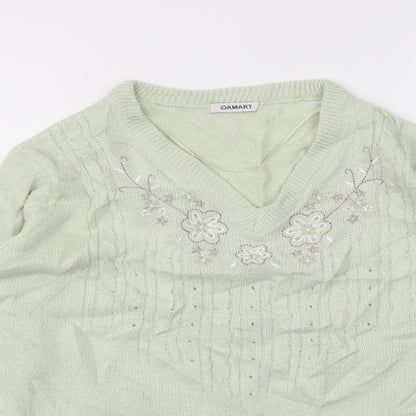 Damart Womens Green Floral  Pullover Jumper Size 14