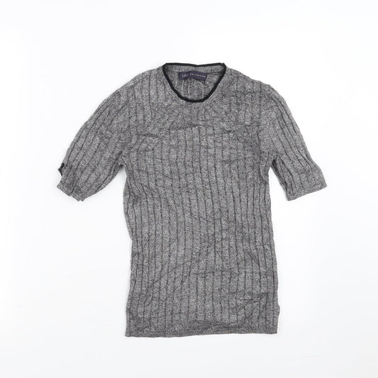 Marks and Spencer Womens Grey Striped  Pullover Jumper Size 8  - stretch fabric