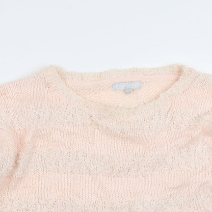 Close-up detail of Red Herring women’s pink striped jumper, size UK 16