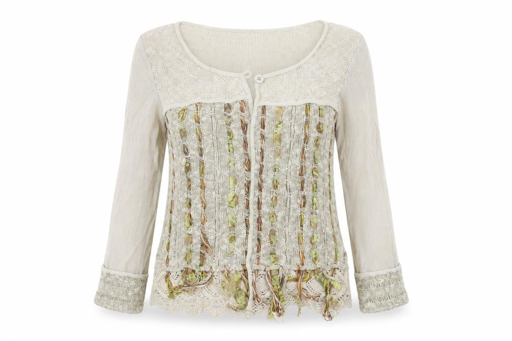 Latte Womens Beige Striped  Cardigan Jumper Size M