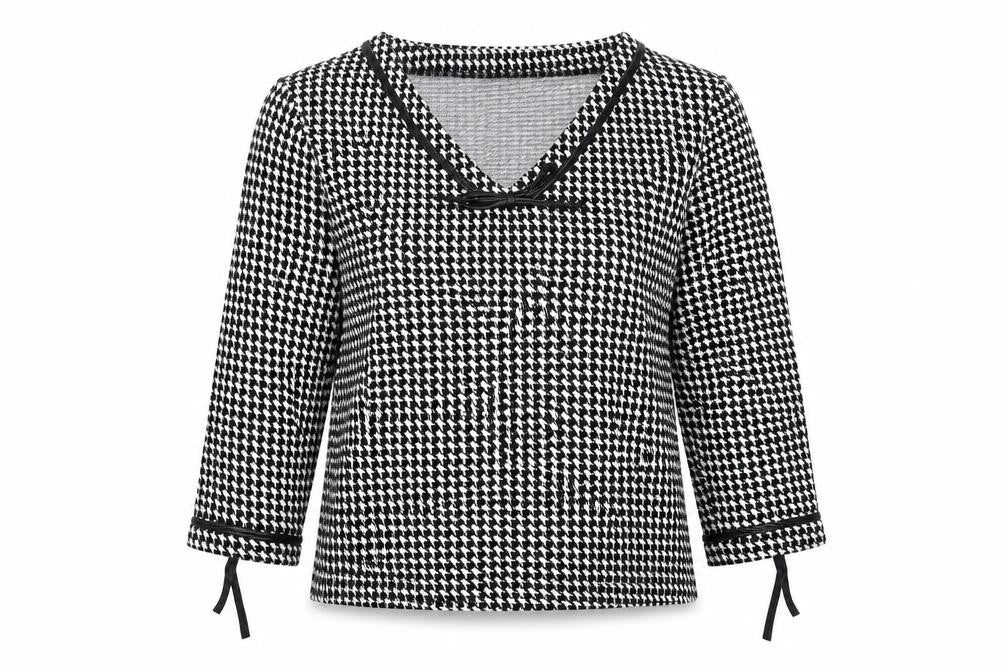 bluelita Womens Black Houndstooth  Pullover Jumper Size 10  - bow detail