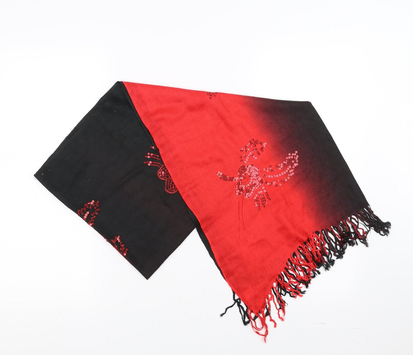 Preworn Womens Red Floral   Scarf   - Floral Sequins