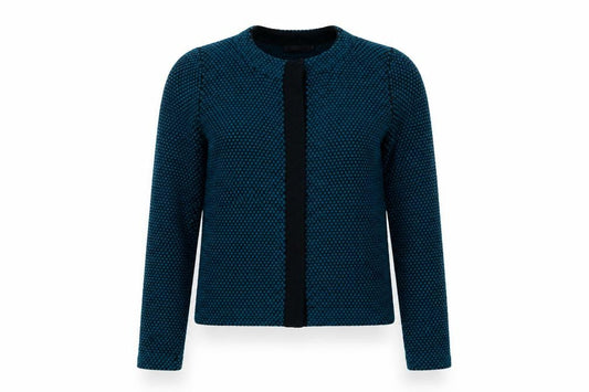 Front view of ASOS women’s green geometric cardigan jumper, size S