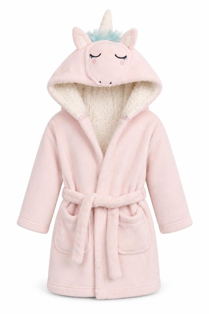 Marks & Spencer Girls Pink Solid Fleece Kimono Robe Size 2-3 Years