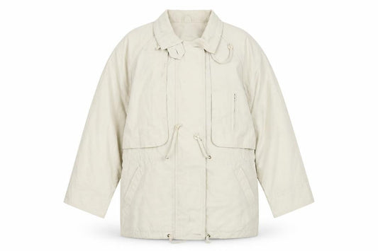 Front view of C&A women’s beige jacket coat, size UK 12