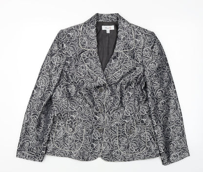 Additional front view of Oscar B women’s grey floral jacket blazer, size UK 14