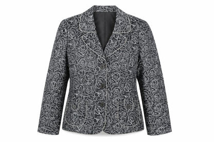 Front view of Oscar B women’s grey floral jacket blazer, size UK 14