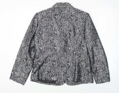 Back view of Oscar B women’s grey floral jacket blazer, size UK 14