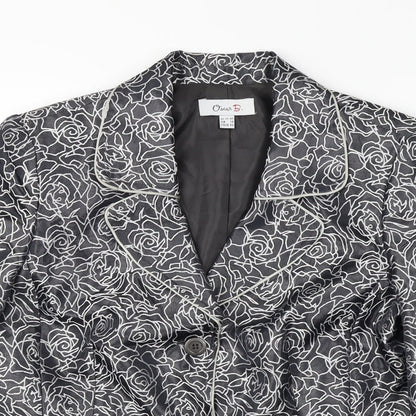 Close-up detail of Oscar B women’s grey floral jacket blazer, size UK 14