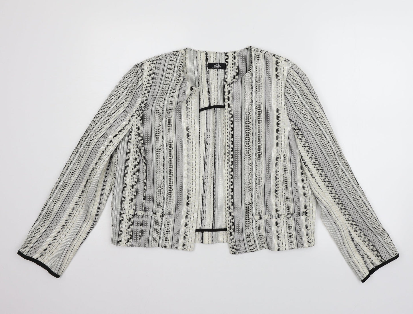 Wallis Womens White Geometric  Jacket Blazer Size 12