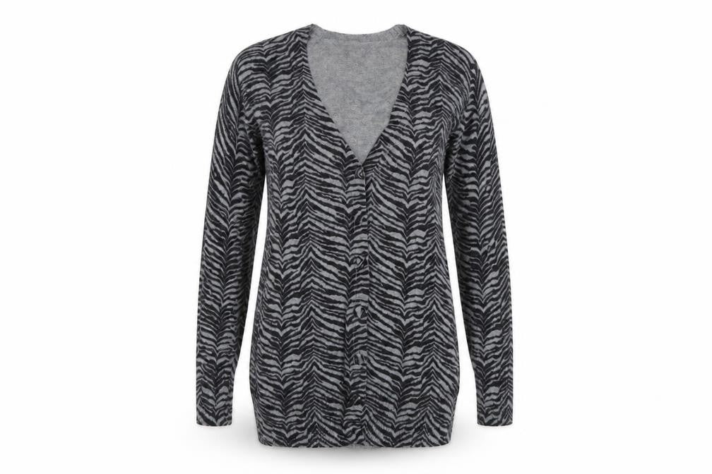 inItial Womens Grey Animal Print  Cardigan Jumper Size M