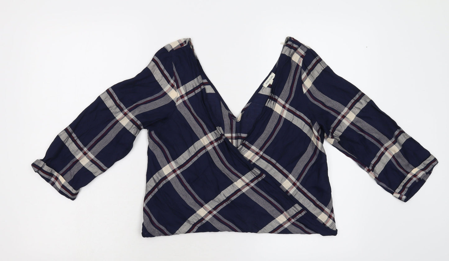 River Island Womens Blue Check  Cropped T-Shirt Size 10