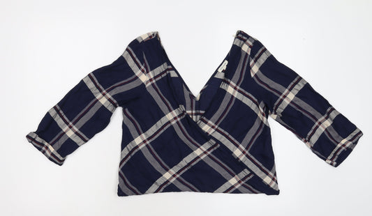 River Island Womens Blue Check  Cropped T-Shirt Size 10