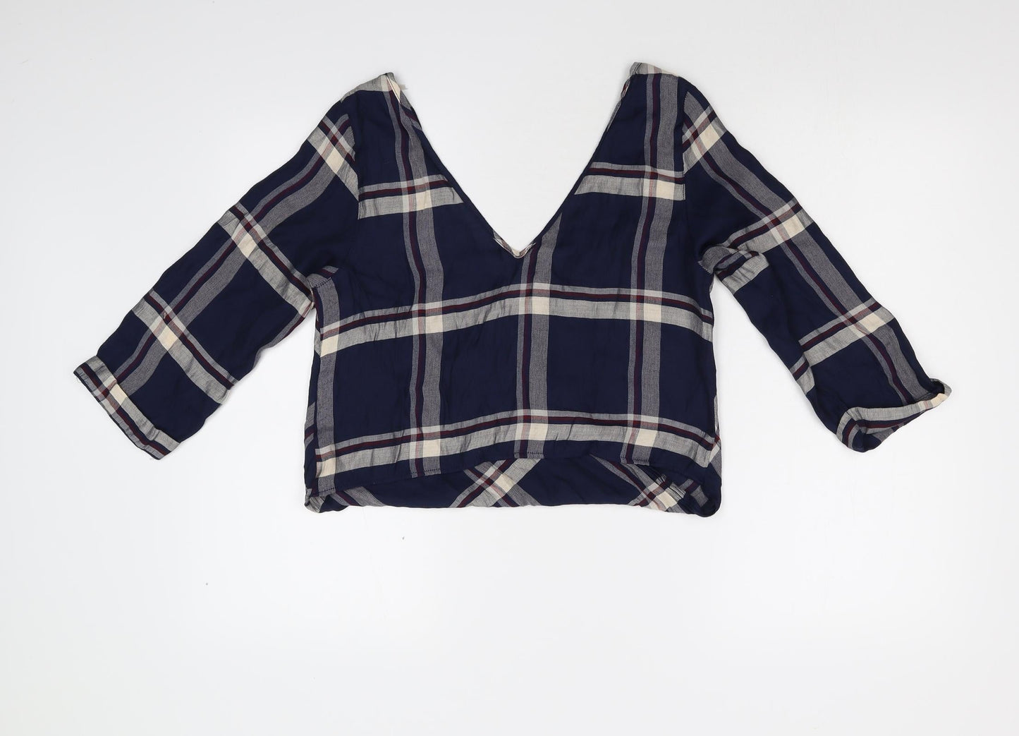River Island Womens Blue Check  Cropped T-Shirt Size 10