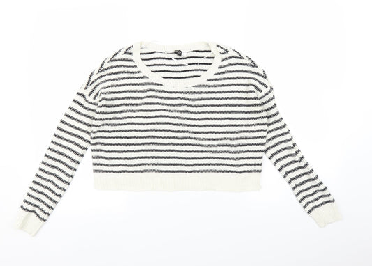 H&M Womens White Striped  Pullover Jumper Size 4  - Oversized