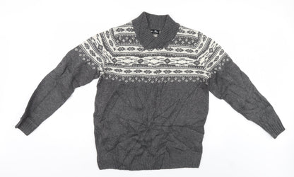 Preloved Crane Mens Grey Geometric  Pullover Jumper Size M - Front