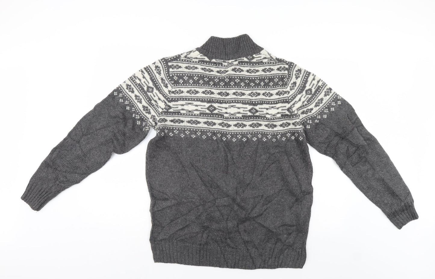 Crane Mens Grey Geometric  Pullover Jumper Size M