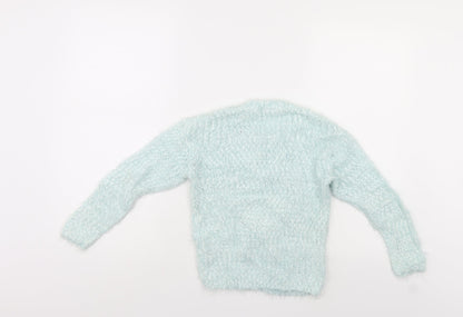 Preloved George Girls Blue   Pullover Jumper Size 6-7 Years  - Heart shape - Back