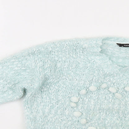 Preloved George Girls Blue   Pullover Jumper Size 6-7 Years  - Heart shape - Detail