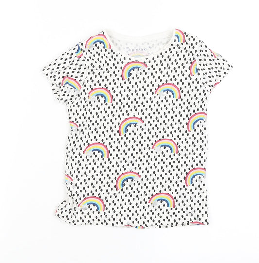 Primark Girls White Spotted  Basic T-Shirt Size 4-5 Years