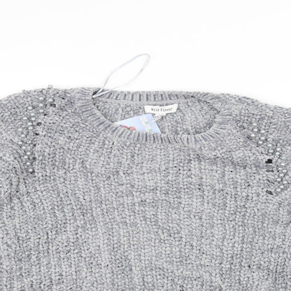 Close-up detail of Wild flower women’s grey jumper, size M
