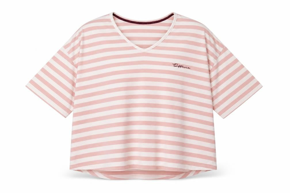 poeticgem Womens Pink Striped  Basic T-Shirt One Size