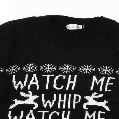 Close-up detail of In the Style women’s black jumper, size M