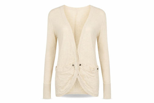 Front view of Atmosphere women’s beige wrap jumper, size UK 14