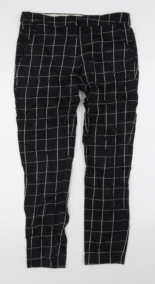 H&M Womens Black Check  Trousers  Size 6 L25 in