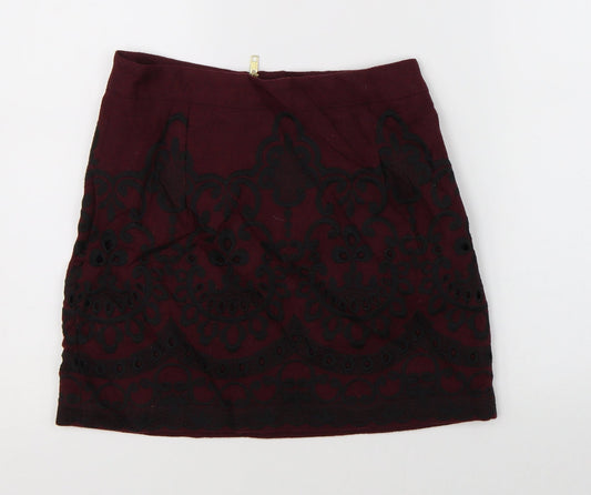 Topshop Womens Purple Floral  A-Line Skirt Size 8