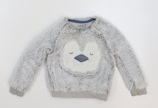 Marks and Spencer Girls Grey Solid  Top Pyjama Top Size 2-3 Years