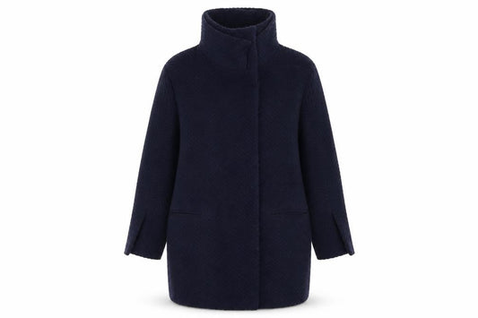 Front view of ASOS women’s blue overcoat coat, size UK 8