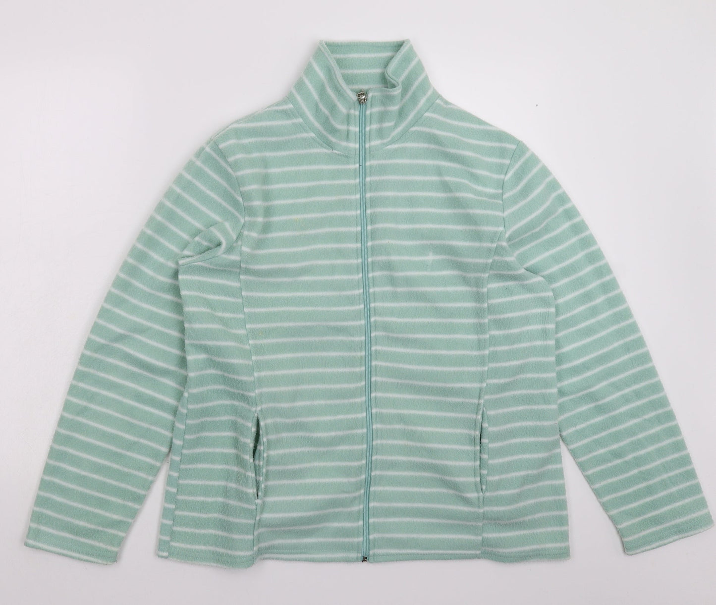 Preworn Womens Green Striped Fleece Jacket  Size L