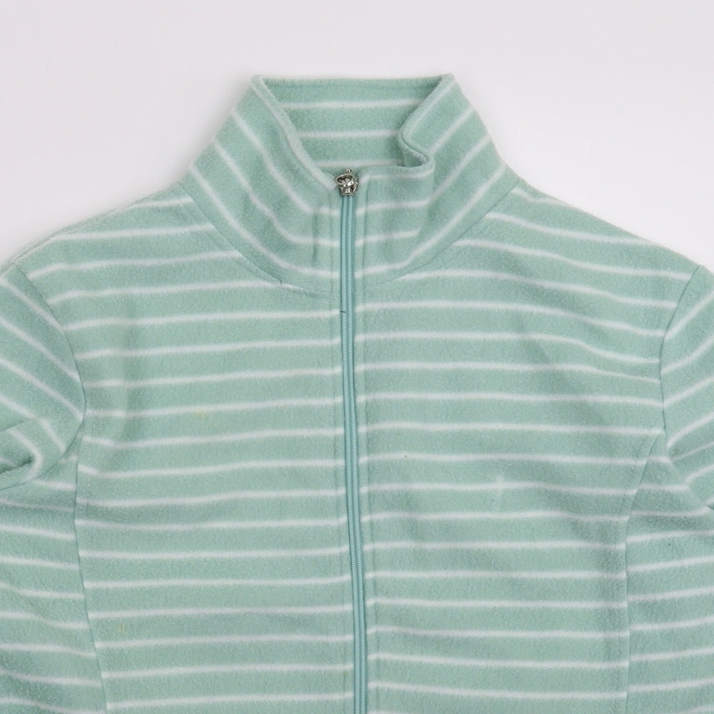 Preworn Womens Green Striped Fleece Jacket  Size L